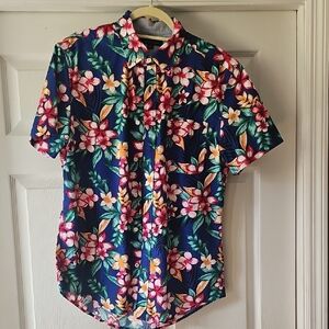 Tommy Hilfiger Navy Floral Short Sleeve Button-Down